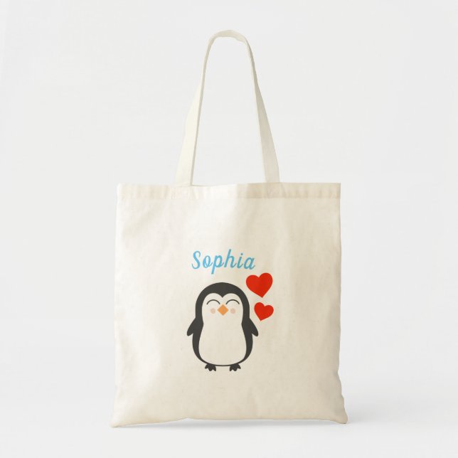 Cute Personalized Penguin Tote Bag (Front)