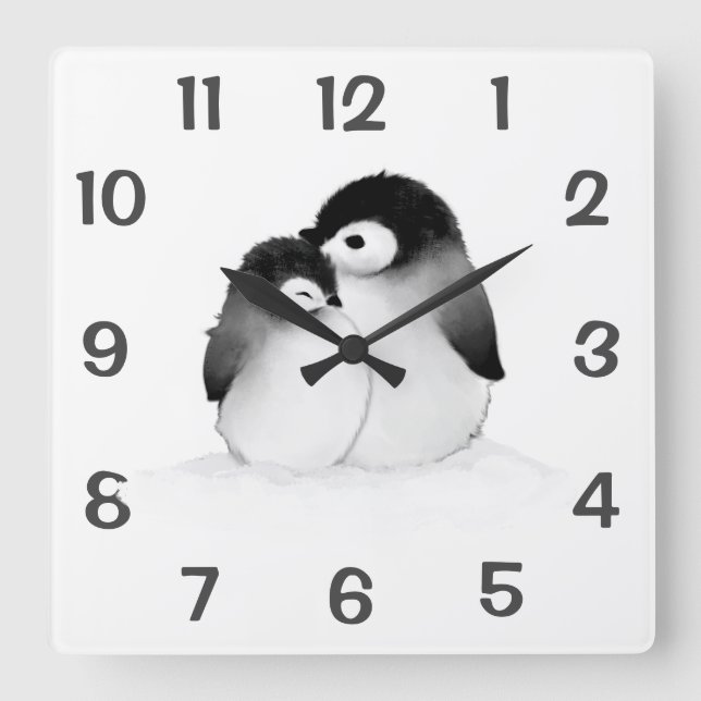 Cute Personalized Penguins Home Decor Wall Clock (Front)