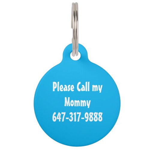 Cute Personalized Pet Dog Name Moms Phone  Blue Pet ID Tag