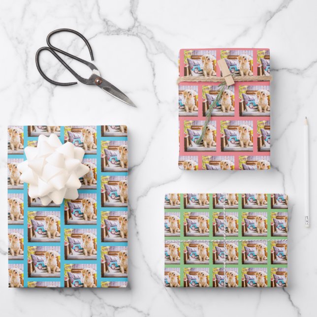 Cute Personalized Pet Dog Photo Wrapping Paper Sheets (Front)