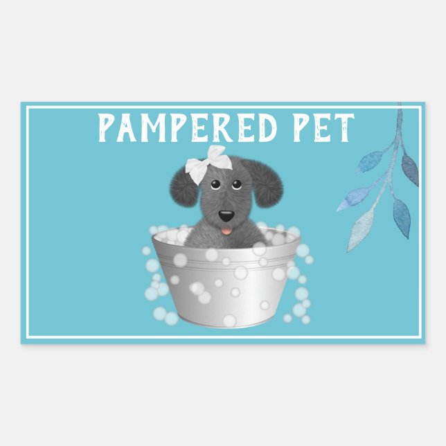 Cute Personalized Pet Groomer Business Rectangular Sticker (Front)