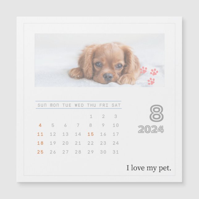 Cute Personalized Pet Lovers 2024 Photo Calendar (Front)