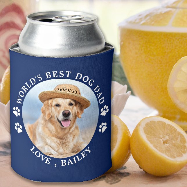 Cute Personalized Pet Photo Worlds Best Dog Dad Can Cooler (Creator Uploaded)