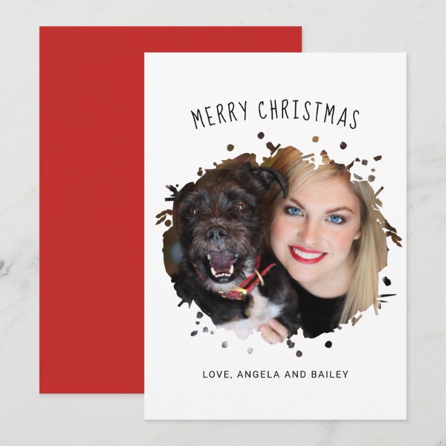 Cute Personalized Pet Splash Photo Christmas Holiday Card (Front/Back)