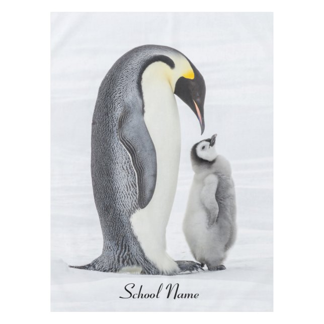 Cute Personalized Petting Penguin and Chick Tablecloth (Front)