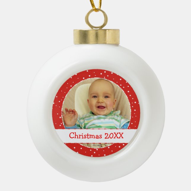Cute Personalized Photo Ball Red Ornaments (Front)