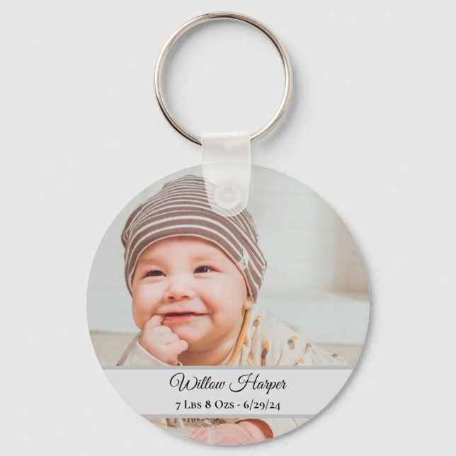 Cute Personalized Photo Birth Baby Keepsake Keychain (Front)