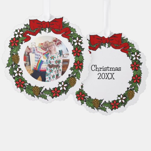 Cute Personalized Photo Christmas Wreath Ornament Card