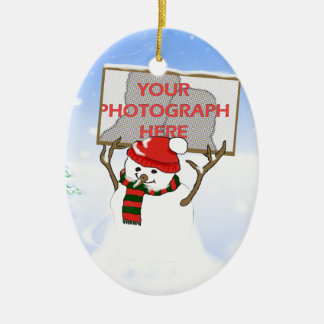 Cute personalized photo snowman Christmas tree Ceramic Ornament