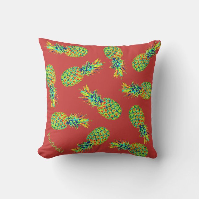 CUTE Personalized Pineapple Pattern Outdoor Pillow (Front)