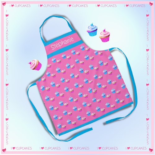 Cute Personalized Pink and Blue Cupcake  Apron