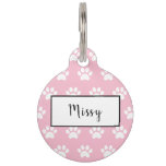Cute Personalized Pink And White Paw Print Pet Id Tag at Zazzle