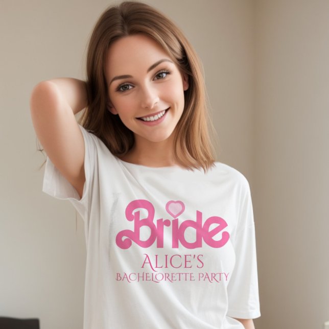 Cute personalized pink bride to be T-Shirt (Trendy pink typography bride to be. Team bride also available for a memorable bachelorette party. )