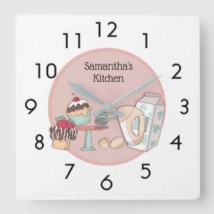 Cute Personalized Pink Cupcake Kitchen Wall Clock