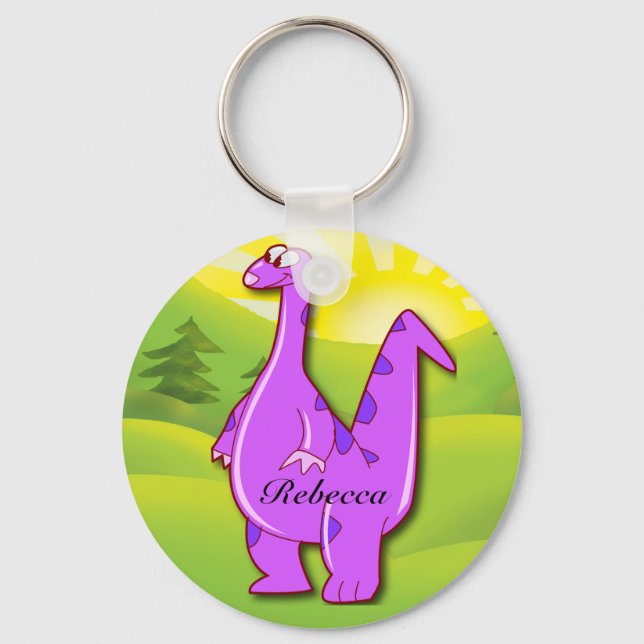 Cute Personalized Pink Dinosaur  cartoon Keychain (Front)