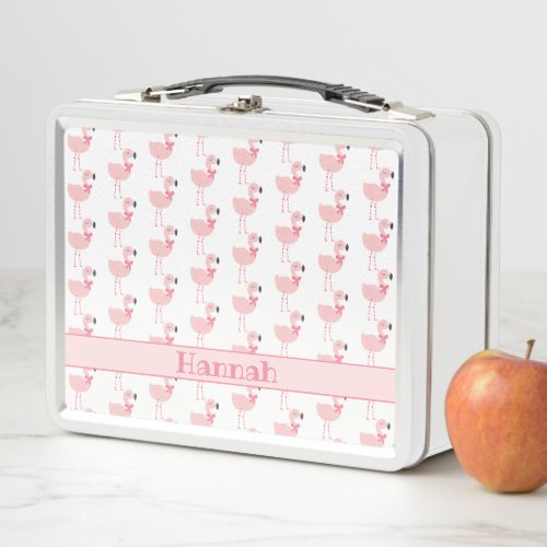 Cute Personalized Pink Flamingo Cartoon Pattern Metal Lunch Box