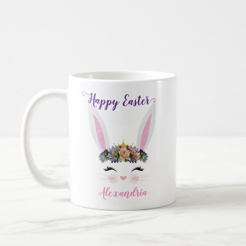 Cute Personalized Pink Floral Easter Bunny Girl Coffee Mug