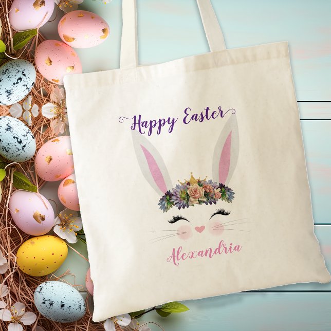 Cute Personalized Pink Floral Easter Bunny Girl Tote Bag (Cute Personalized Pink Floral Easter Bunny Girl Tote Bag)