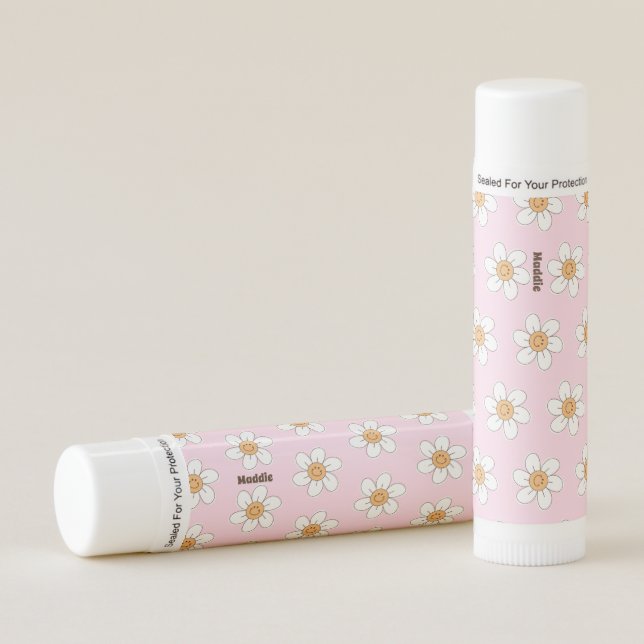 Cute Personalized Pink Flowers Lip Balm (Front)