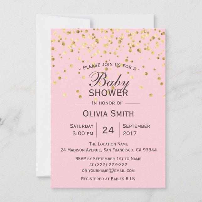 Cute Personalized Pink Gold Baby Shower Invites (Front)