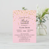 Cute Personalized Pink Gold Baby Shower Invites (Standing Front)