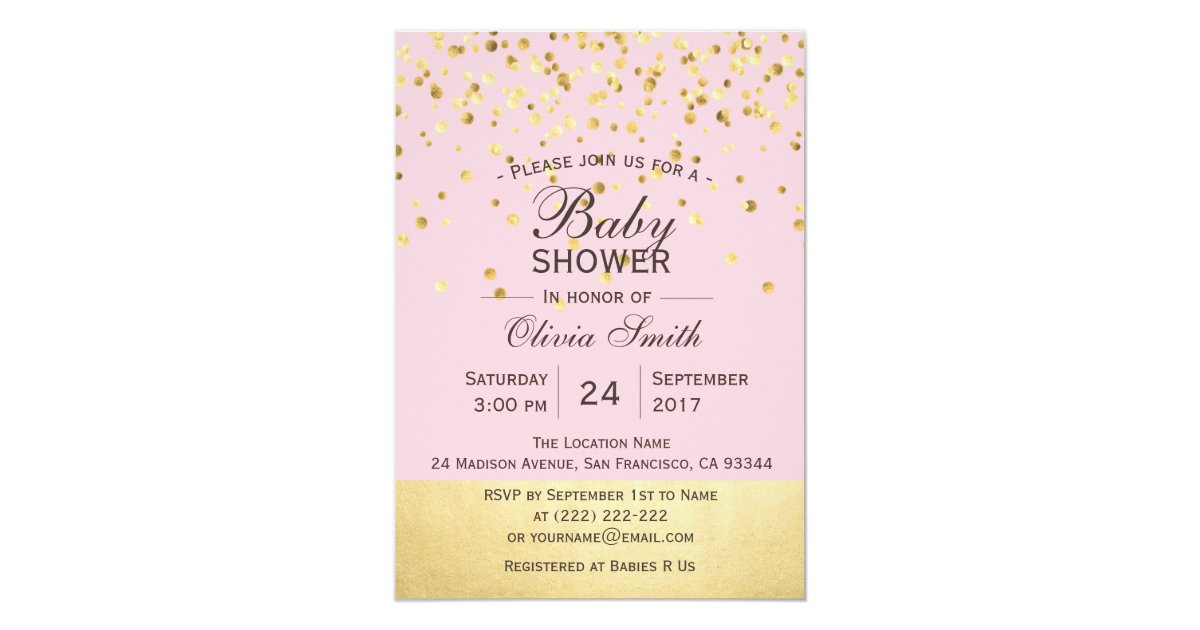 Cute Personalized Pink Gold Baby Shower Invites Zazzle Com