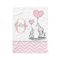 Cute Personalized Pink Grey Elephant Chevron Baby Fleece Blanket