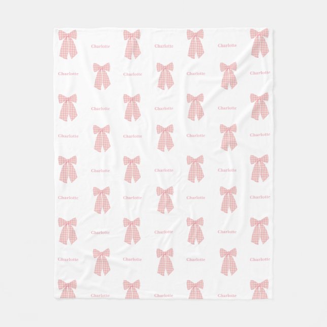 Cute Personalized Pink Hair Bow Girly Fleece Blanket (Front)