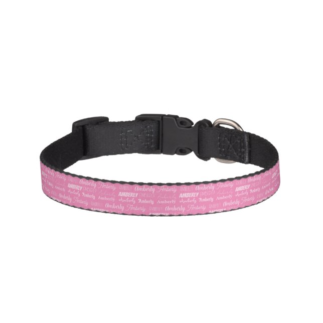 Cute Personalized Pink Name Typography Girl Dog Pet Collar (Front)
