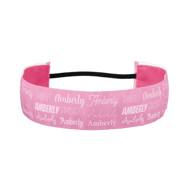 Cute Personalized Pink Name Typography Girls Athletic Headband (Front)