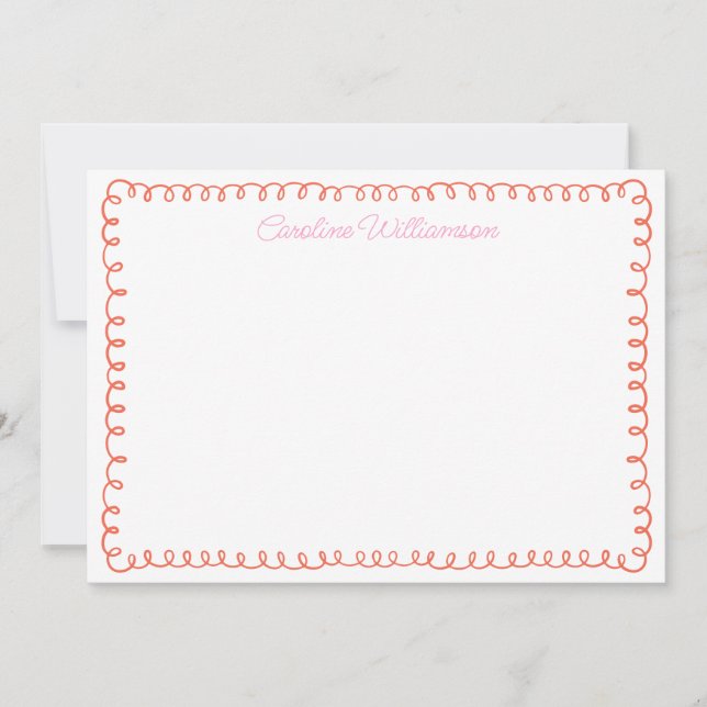 Cute Personalized Pink Orange Squiggle Border Fun Thank You Card (Front)
