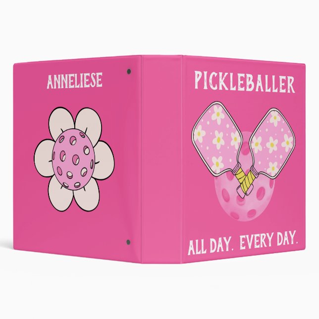 Cute Personalized Pink Pickleballer 3 Ring Binder (Background)