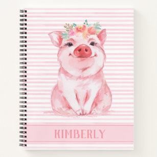 Cute Personalized Pink Pig Notebook
