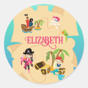 Cute Personalized Pink Pirate Girl Classic Round Sticker