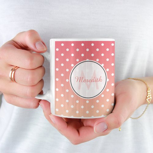Cute Personalized Pink Polka Dot Ombre Coffee Mug