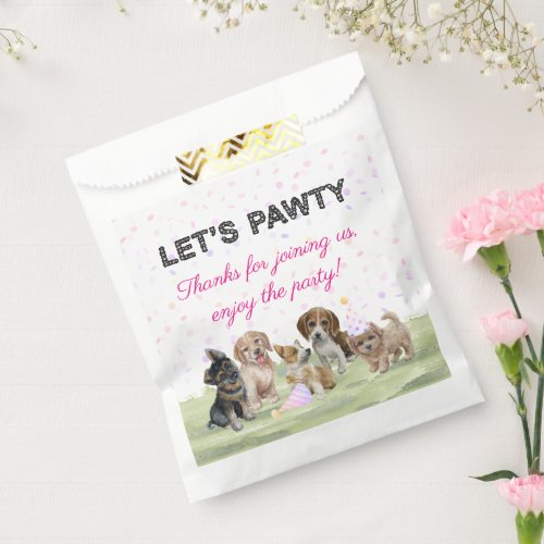 Cute Personalized Pink Puppy Dog Birthday Party Favor Bag