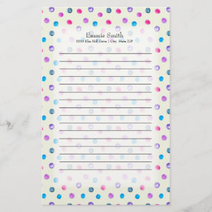 Cute Personalized Pink Purple Blue Dots on White Stationery