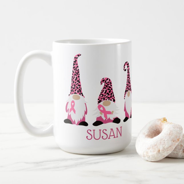 Cute Personalized Pink Ribbon Coffee Mug (With Donut)