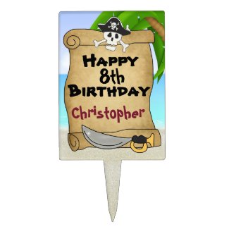 Cute Personalized Pirate Happy Birthday Cake Topper