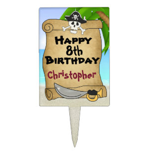 Cute Personalized Pirate Happy Birthday Cake Topper