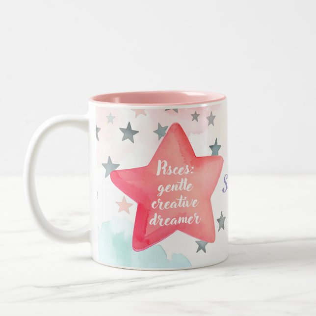 Cute Personalized Pisces Zodiac Sign Mug for Girl (Left)