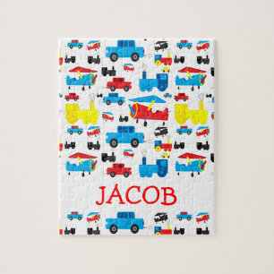 Cute Personalized Planes, Trains and Cars Pattern Jigsaw Puzzle