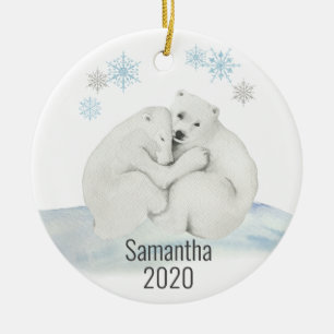Cute Personalized Polar Bear Cub Watercolor Ceramic Ornament