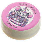 Cute Personalized Possum Girl's Birthday Party Chocolate Covered Oreo (Angled)