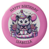 Cute Personalized Possum Girl's Birthday Party Chocolate Covered Oreo (Front)