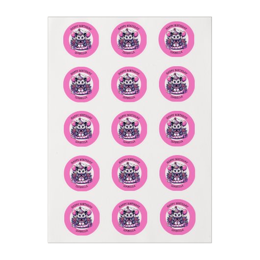 Cute Personalized Possum Girl's Birthday Party Edible Frosting Rounds (Sheet)