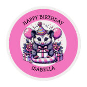 Cute Personalized Possum Girl's Birthday Party   Edible Frosting Rounds (Front)