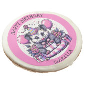 Cute Personalized Possum Girl's Birthday Party Sugar Cookie (Angled)