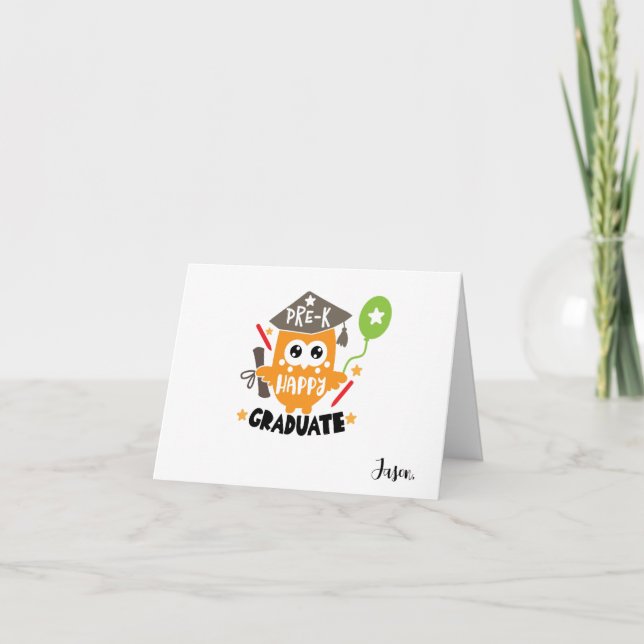 Cute Personalized Pre-K Graduation with Owl Card (Front)