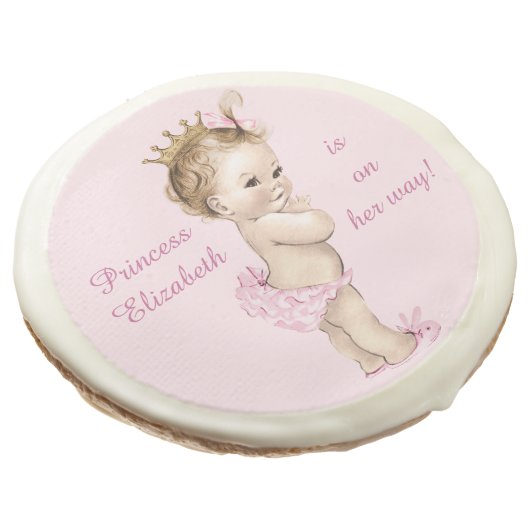 Cute Personalized Princess Baby Shower Sugar Cookie (Angled)